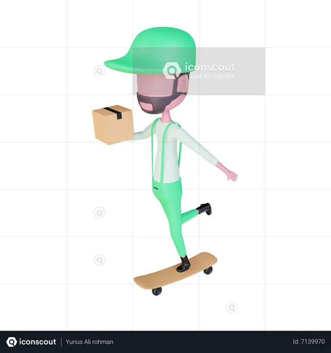 Delivery boy delivering on skateboard  3D Illustration