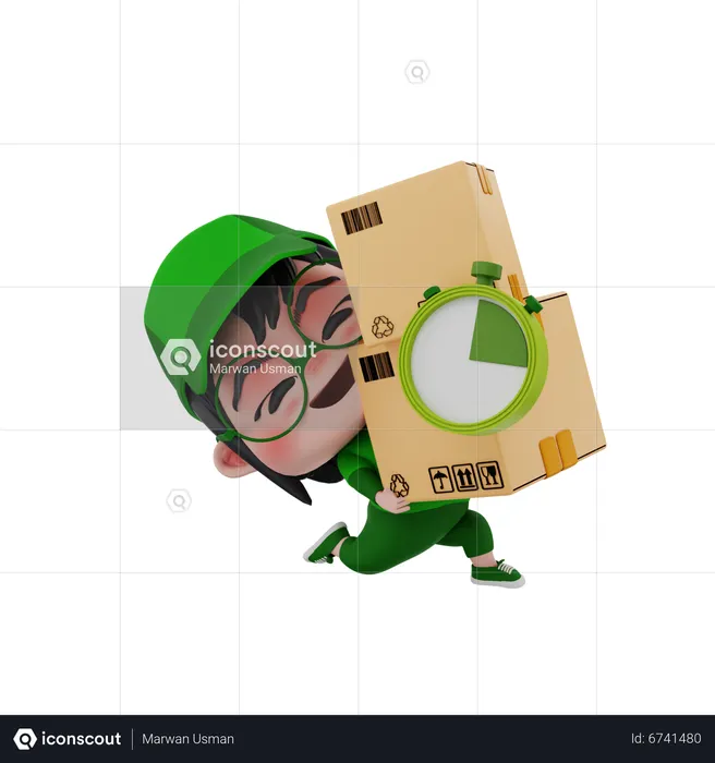 Delivery boy delivering package on time  3D Illustration
