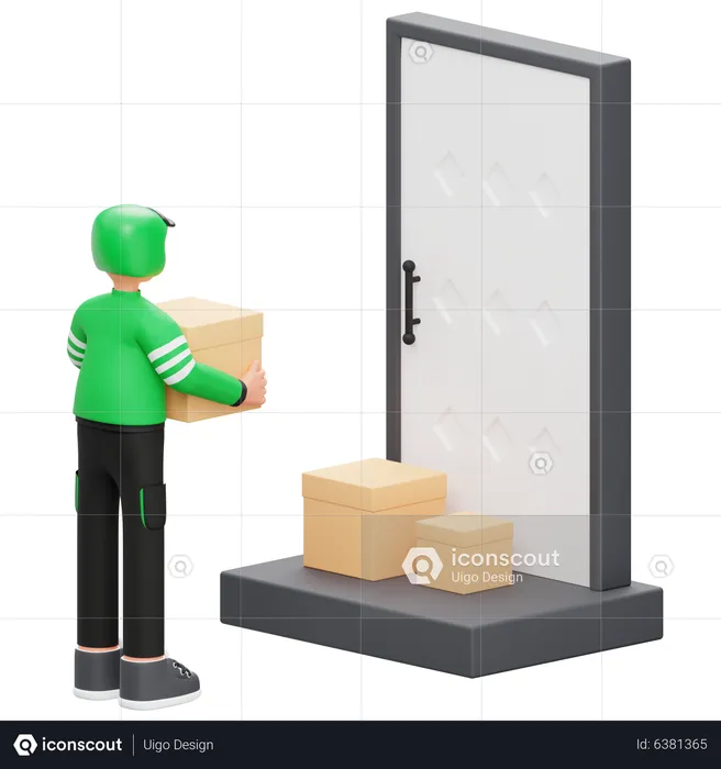 Delivery boy Delivers Packages to the Doorstep  3D Illustration