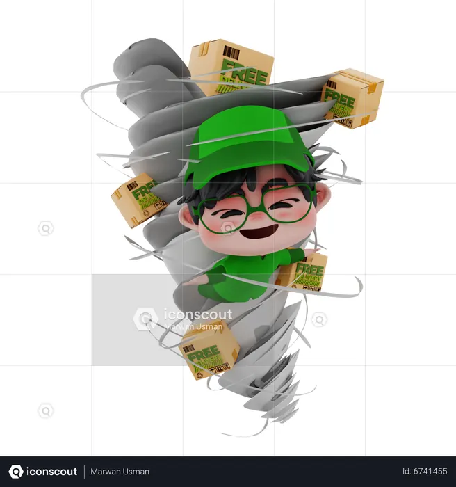 Delivery boy doing express delivery  3D Illustration