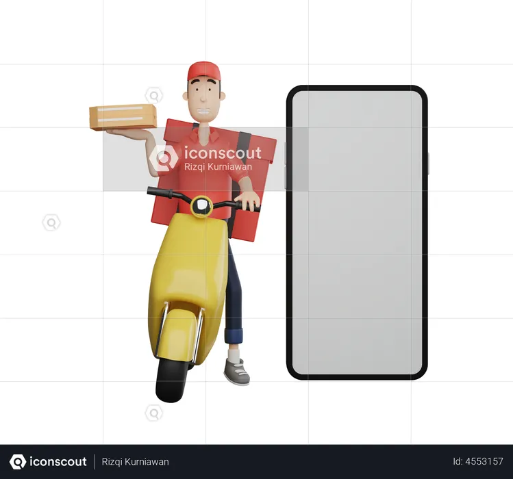 Delivery Boy doing online food delivery on scooter  3D Illustration