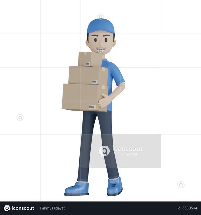 Delivery Boy Giving Parcel  3D Illustration