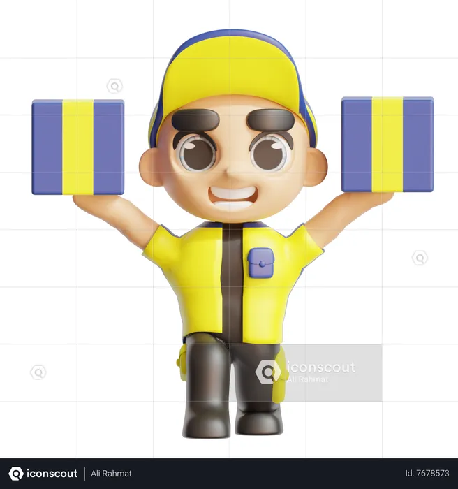 Delivery boy holding two boxes  3D Icon