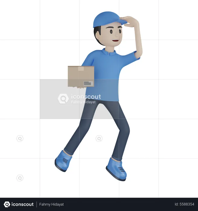Delivery Boy Looking Address  3D Illustration