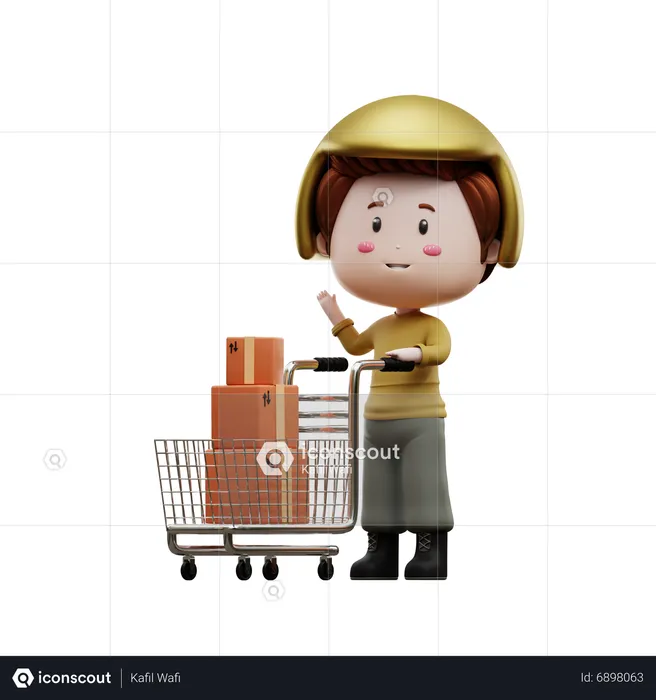 Delivery boy pushing delivery cart  3D Illustration