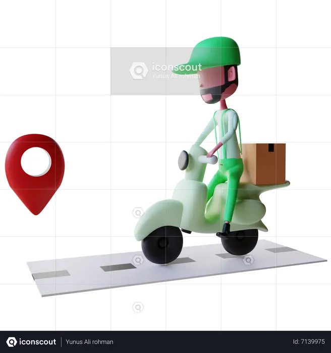 Delivery boy reaching delivery location on scooter  3D Illustration