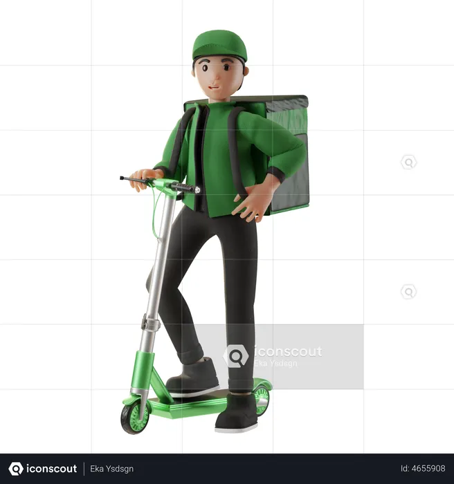 Delivery boy riding scooter  3D Illustration