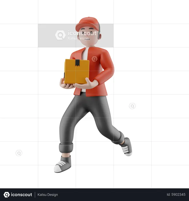 Delivery boy run to deliver package  3D Illustration