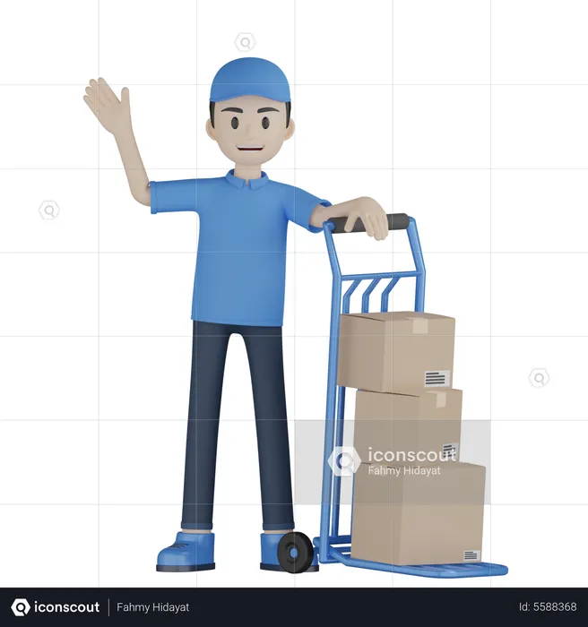 Delivery Boy Waving Hand  3D Illustration