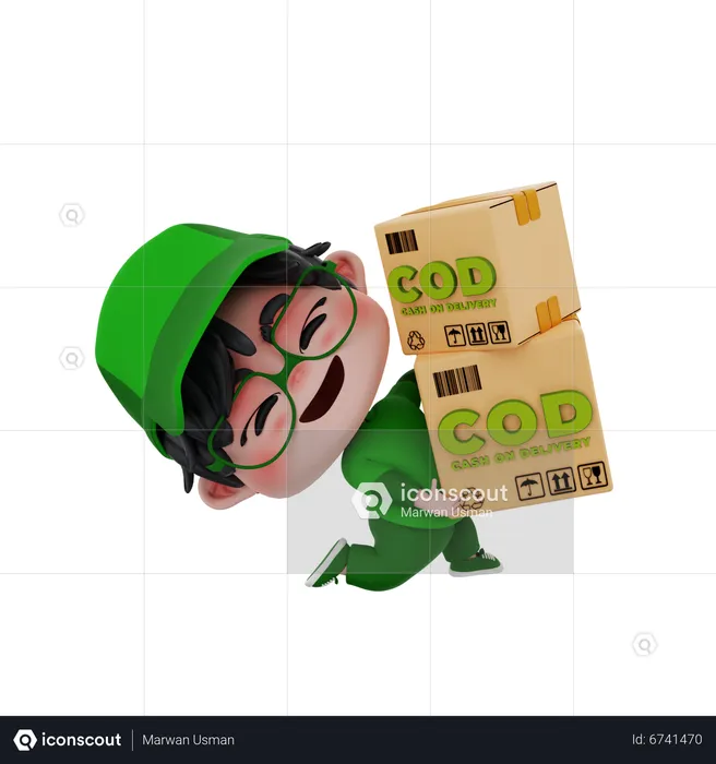 Delivery boy with cash on delivery packages  3D Illustration