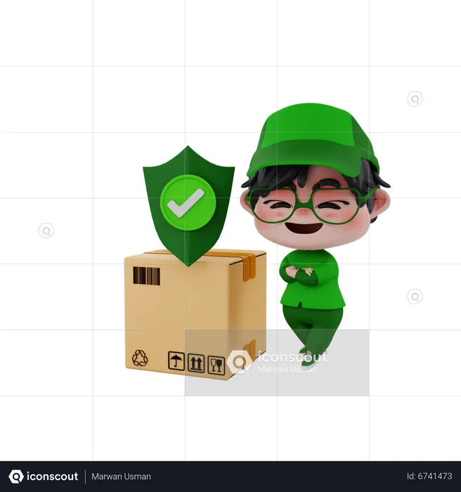Delivery boy with delivery insurance  3D Illustration