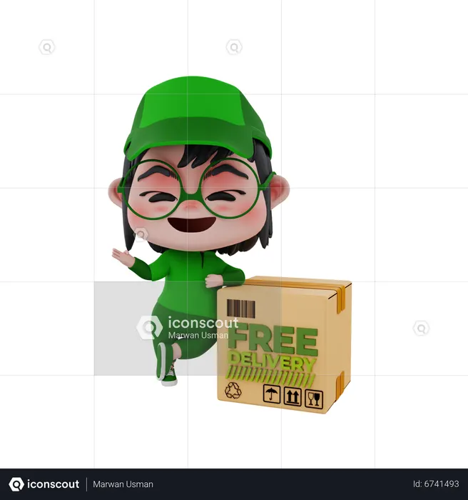 Delivery boy with free delivery  3D Illustration