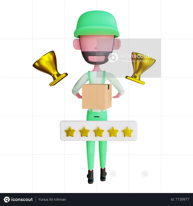 Delivery boy with good rating  3D Illustration