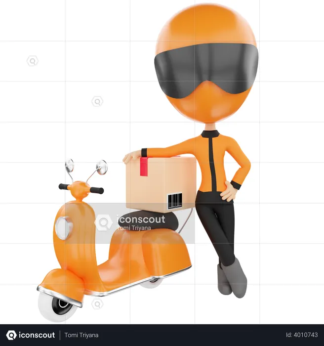Delivery boy with motorbike  3D Illustration