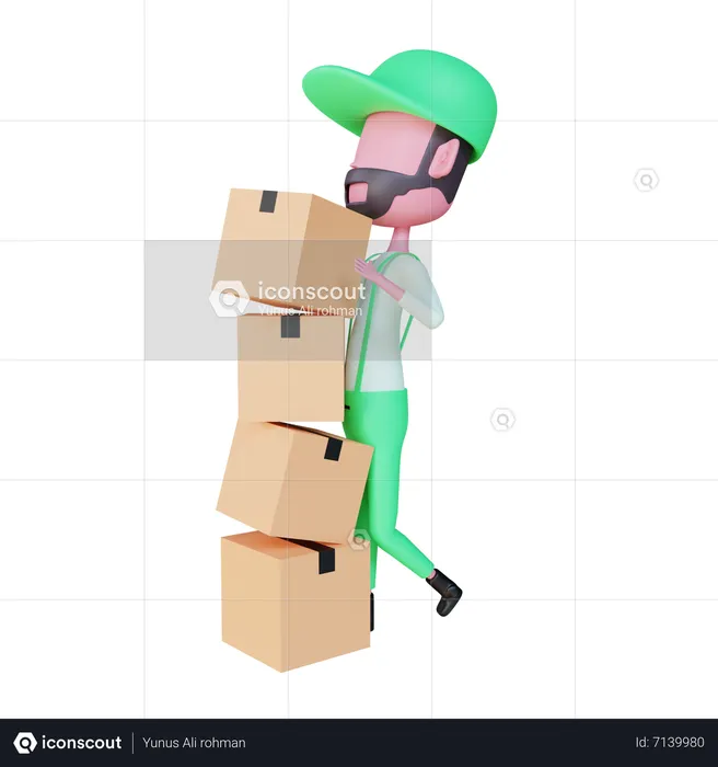 Delivery boy with pending deliveries  3D Illustration