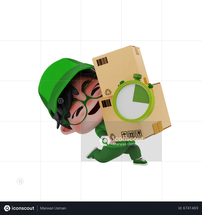 Delivery boy with delivery time  3D Illustration