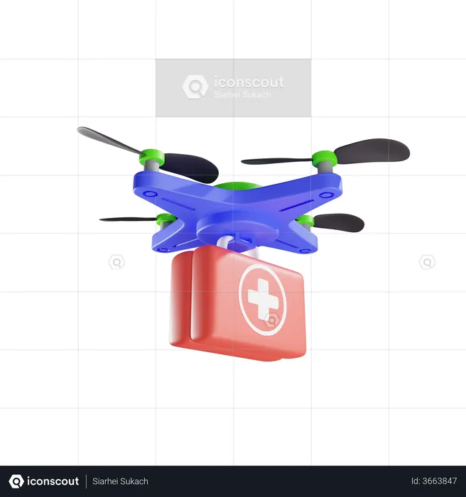 Delivery By Drone Of First Aid Kit  3D Illustration