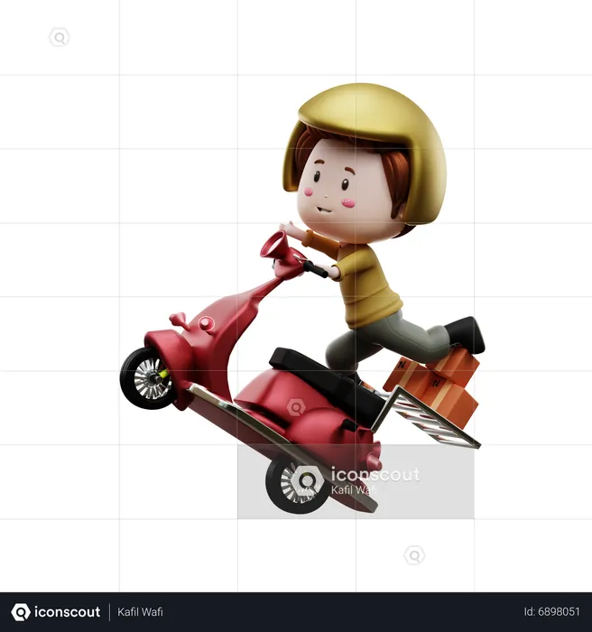 Delivery courier by scooter  3D Illustration