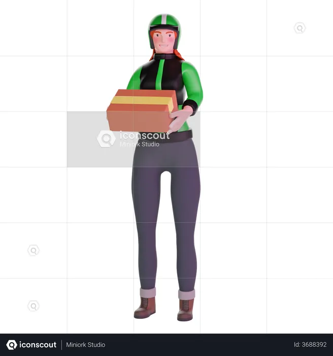 Delivery girl bringing a big package  3D Illustration