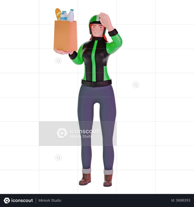 Delivery Girl Bringing groceries  3D Illustration