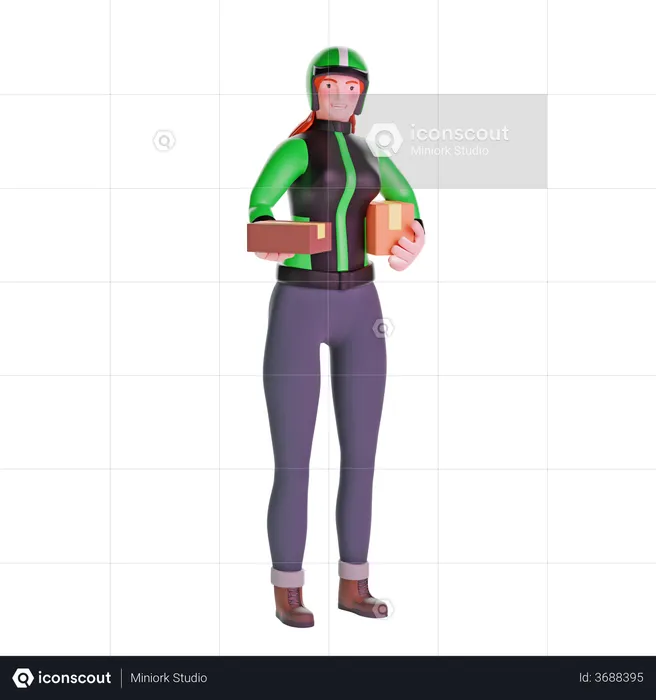 Delivery girl delivering package  3D Illustration