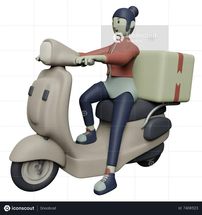 Delivery Girl on Bike  3D Illustration
