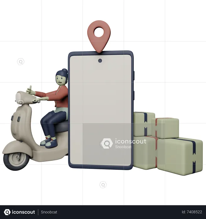 Delivery Girl on Scooter with mobile  3D Illustration