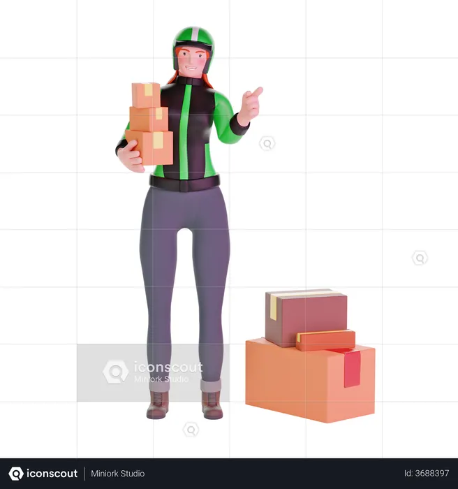 Delivery girl pointing gesture  3D Illustration