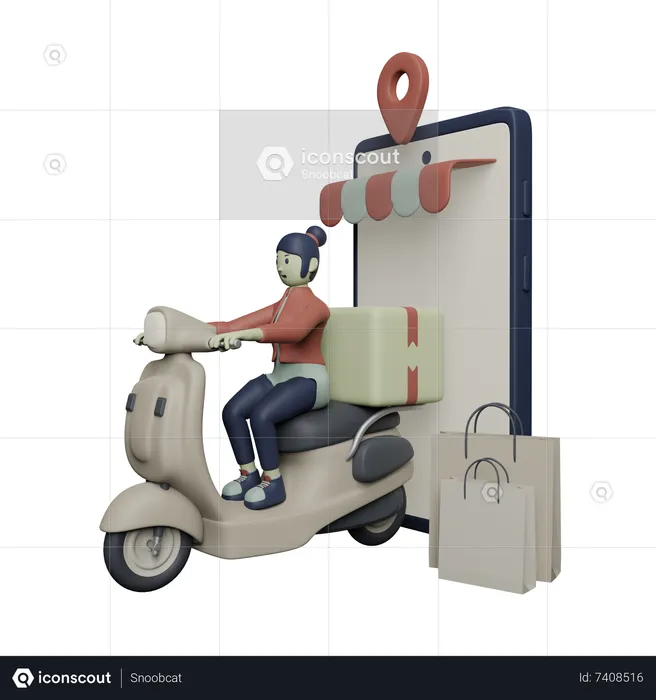 Delivery Girl riding Scooter  3D Illustration