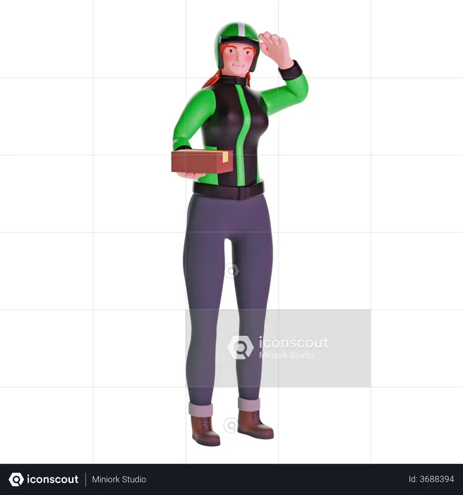 Delivery girl saluting when giving package  3D Illustration