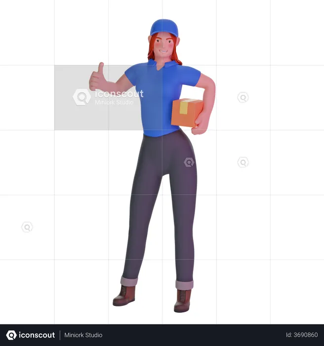 Delivery girl thumb up hand gesture  3D Illustration