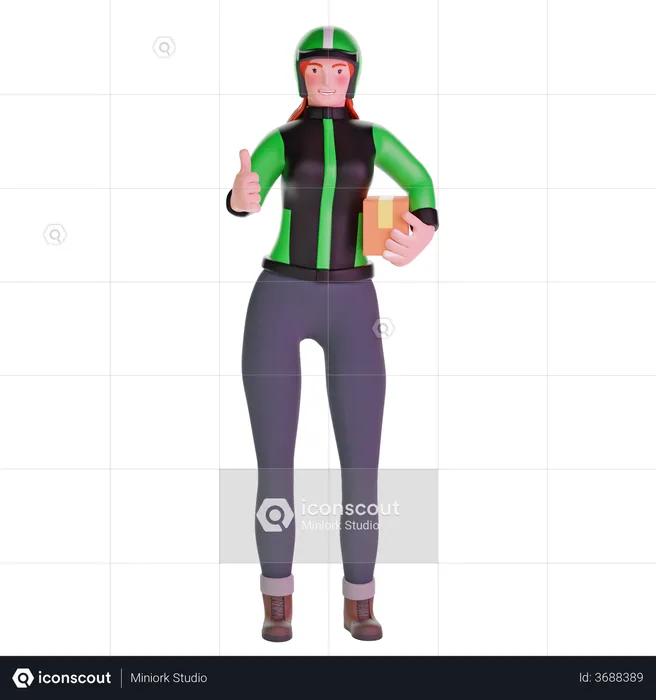 Delivery girl thumb up hand gesture  3D Illustration