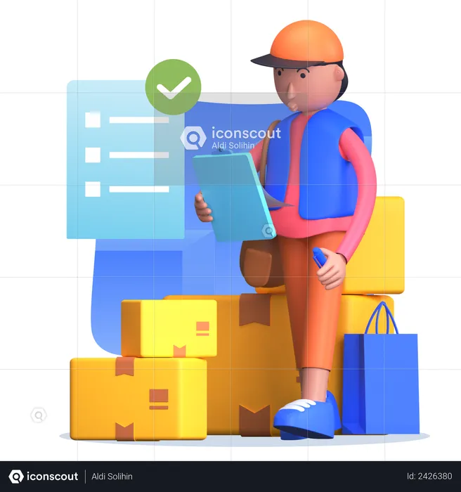 Delivery guy delivered parcel  3D Illustration