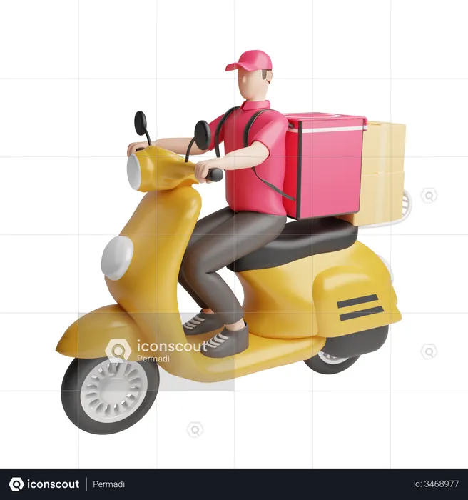 Delivery guy on scooter  3D Illustration