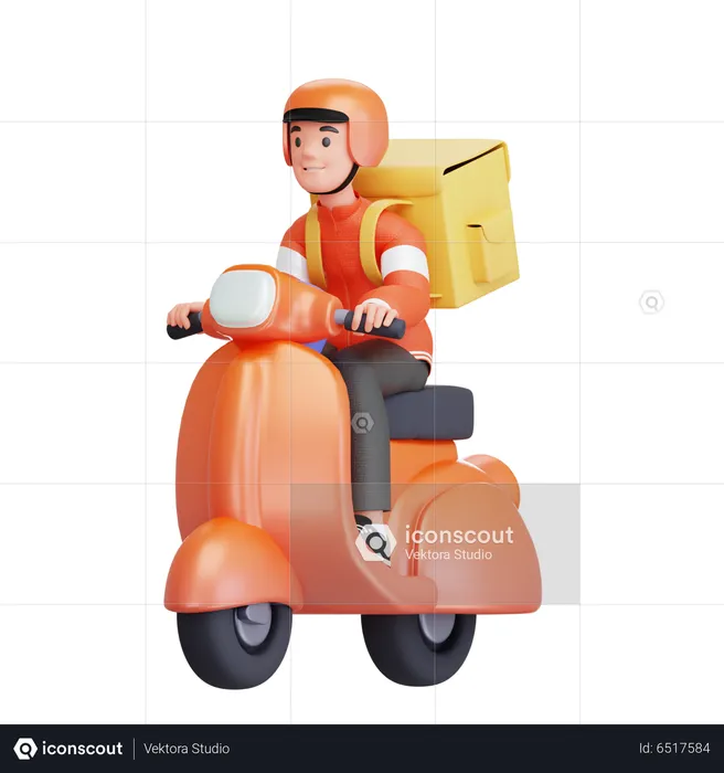 Delivery guy riding scooter  3D Illustration
