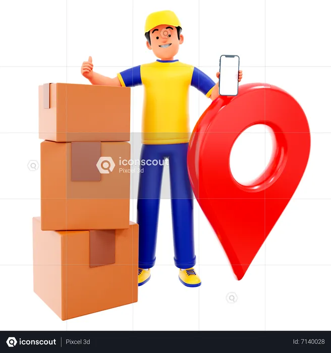 Delivery Guy With Delivery Location  3D Illustration