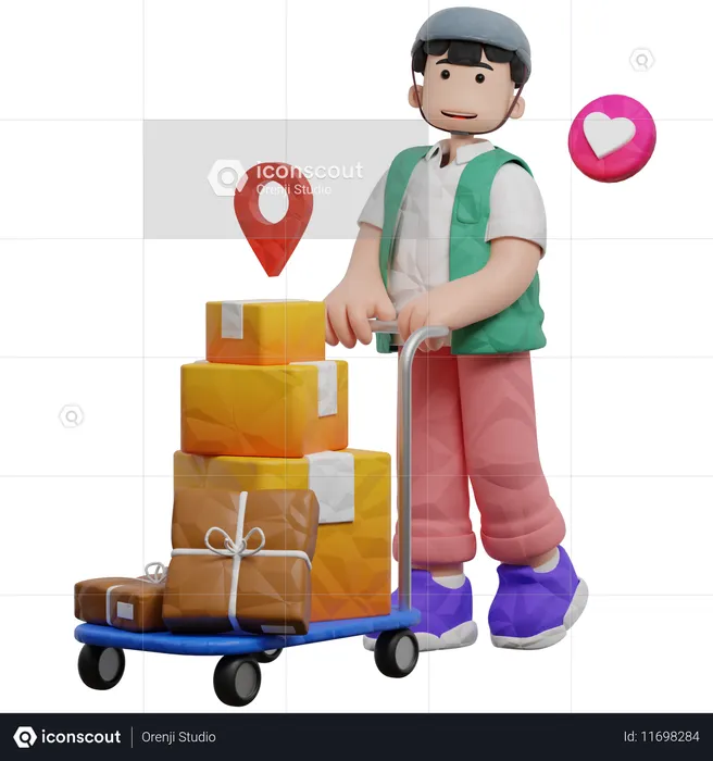 Delivery Holding Cargo Cart  3D Illustration