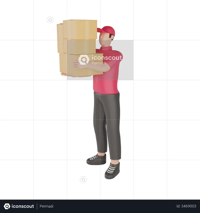 Delivery man carrying a shipment  3D Illustration