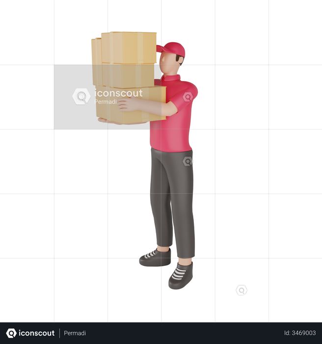 Delivery man carrying a shipment 3D Illustration