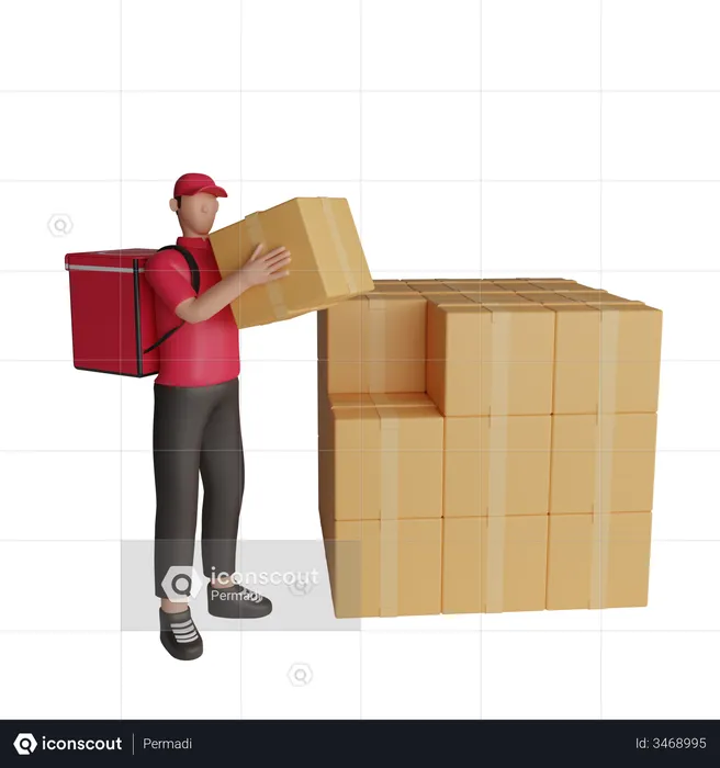 Delivery man carrying a shipment to a warehouse  3D Illustration