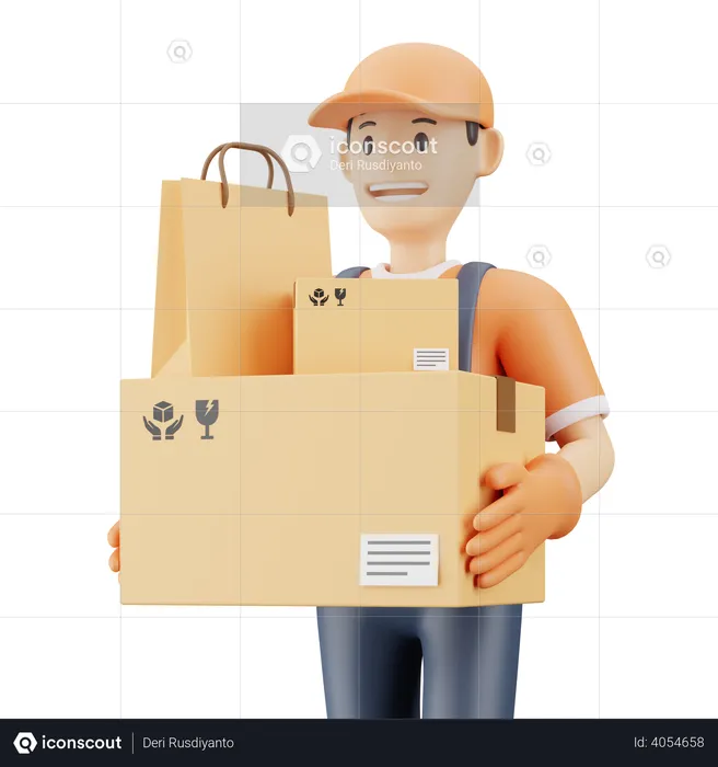 Delivery man carrying delivery boxes  3D Illustration