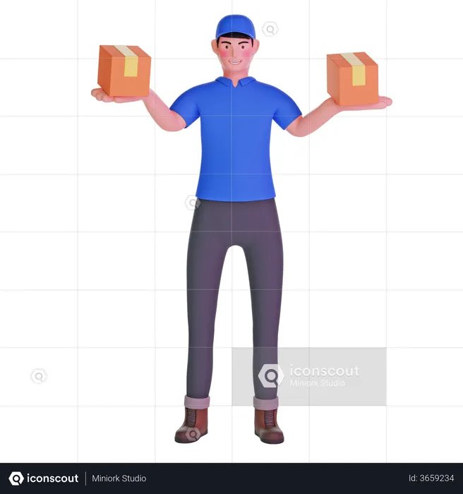 Delivery Man Carrying Package  3D Illustration