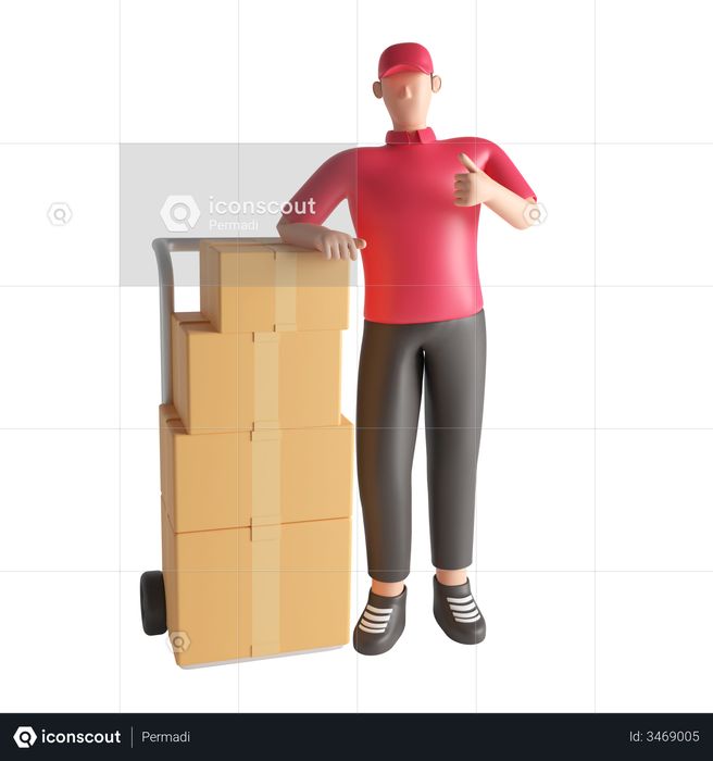 Delivery man checking a shipment 3D Illustration