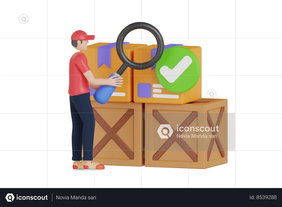 Delivery Man Checking Order Package  3D Illustration