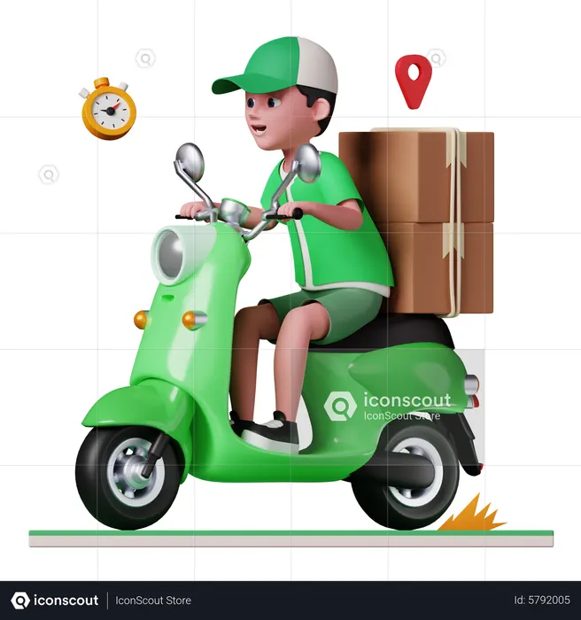 Delivery man delivering product on scooter  3D Illustration
