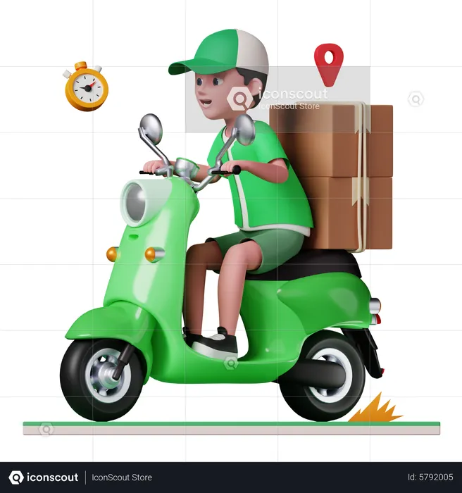 Delivery man delivering product on scooter  3D Illustration