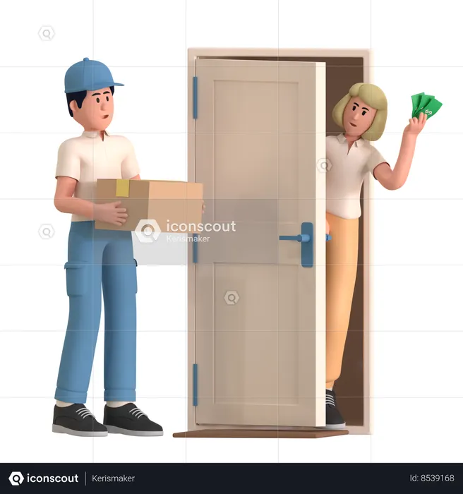 Delivery Man Doing Cash On Delivery  3D Illustration