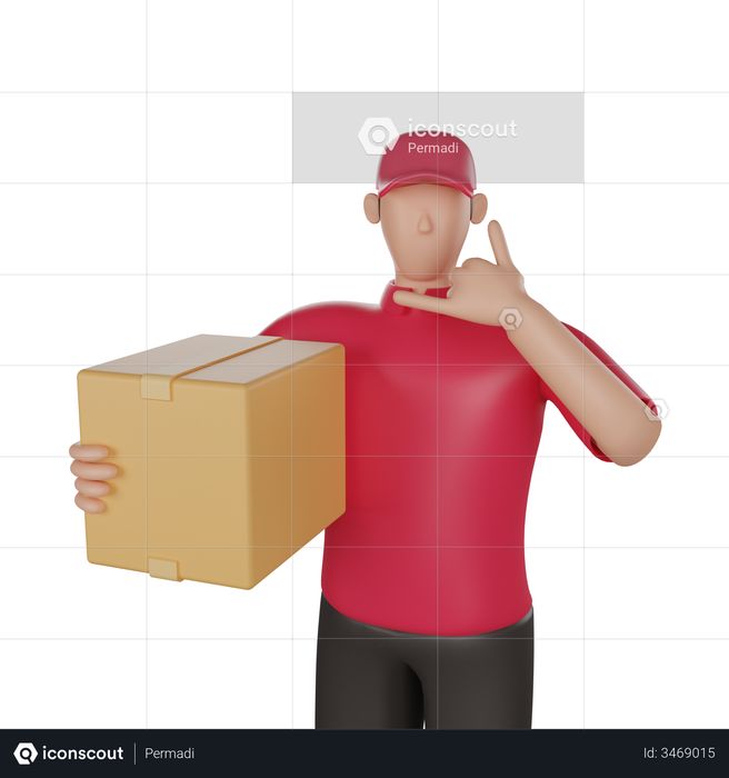 Delivery man doing delivery call 3D Illustration