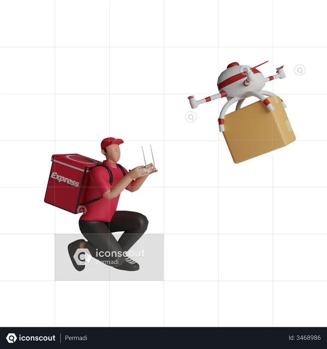 Delivery man doing drone delivery  3D Illustration