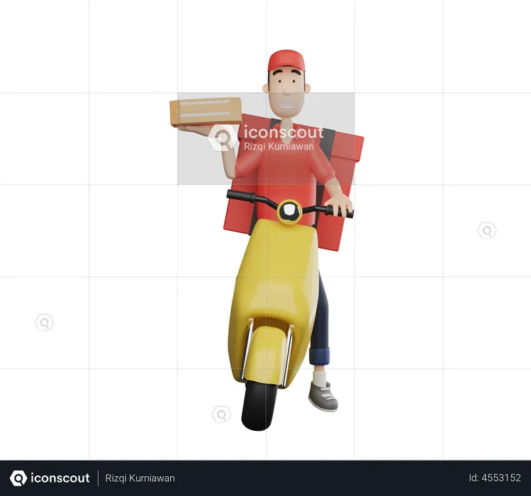 Delivery man doing food delivery on scooter  3D Illustration